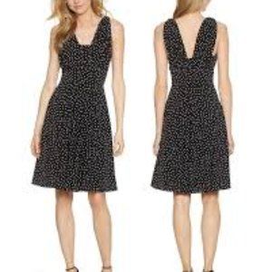 GENIUS CONVERTIBLE FIT AND FLARE POLKA DOT DRESS